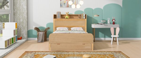 Full Size Platform Bed with Storage Headboard and a Big Drawer Wood Color - Image 13