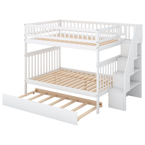 Full over Full Bunk Bed with Trundle and Staircase White - Image 6