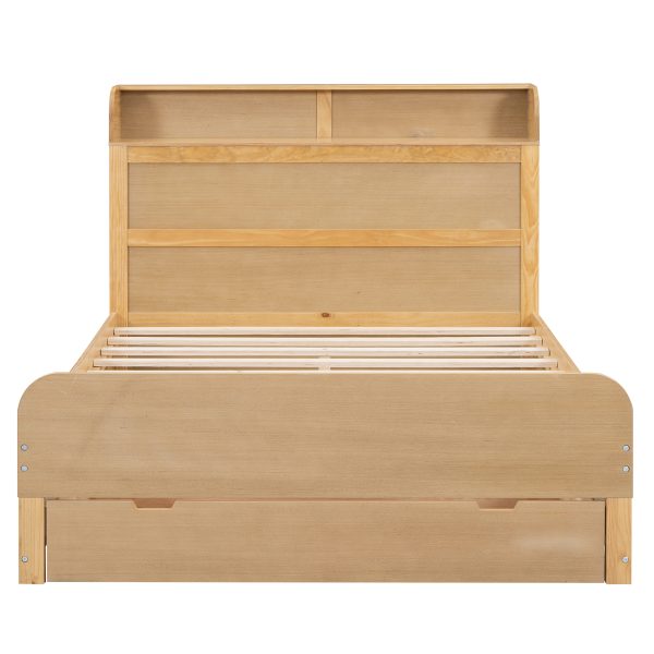 Full Size Platform Bed with Storage Headboard and a Big Drawer Wood Color - Image 19