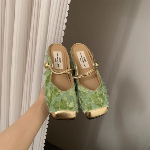 Gentle New Chinese Style Retro Chinese Style Baotou Half Slippers Women's Soft Sole French Sandals - Image 2