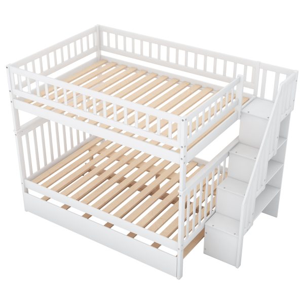 Full over Full Bunk Bed with Trundle and Staircase White - Image 13