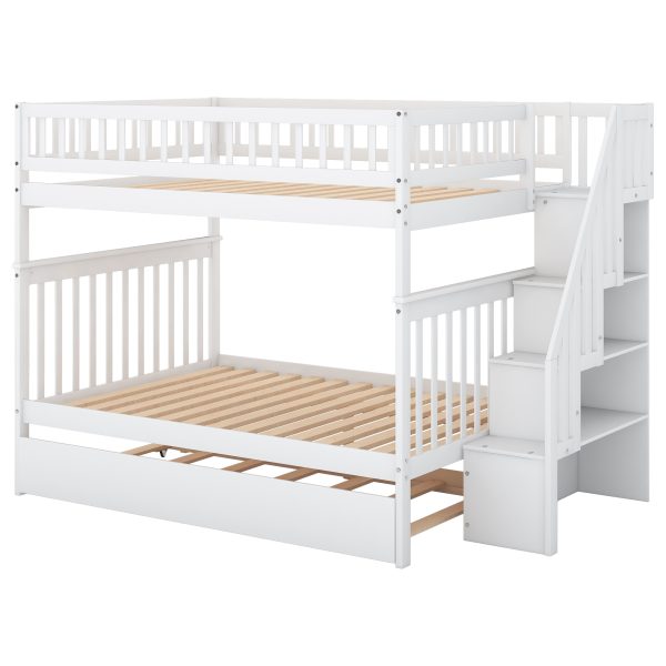 Full over Full Bunk Bed with Trundle and Staircase White - Image 9