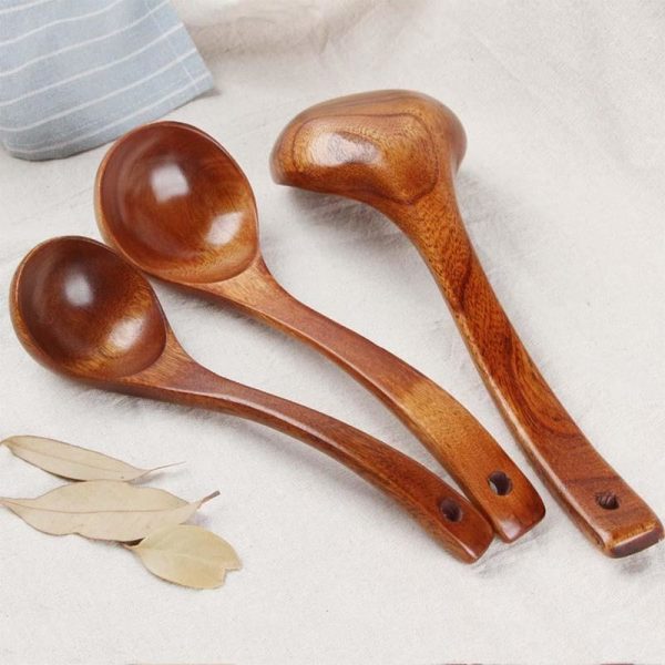 Long Handled Wooden Soup Spoons Bamboo  Wood  Kitchen Cooking Utensil Tools - Image 2