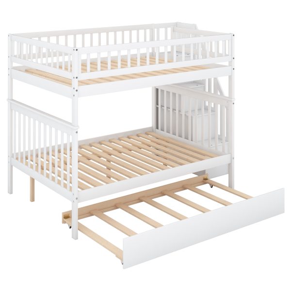 Full over Full Bunk Bed with Trundle and Staircase White - Image 11