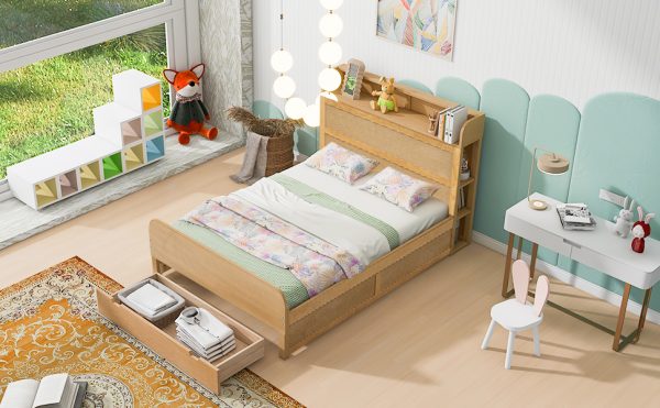 Full Size Platform Bed with Storage Headboard and a Big Drawer Wood Color - Image 8