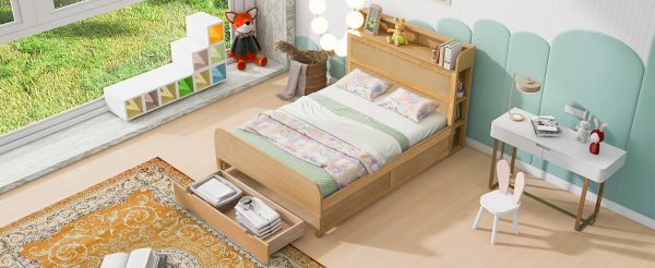 Full Size Platform Bed with Storage Headboard and a Big Drawer Wood Color - Image 6