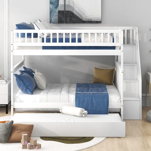 Full over Full Bunk Bed with Trundle and Staircase White - Image 10