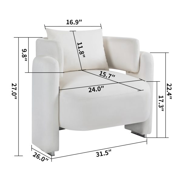 Modern design velvet lounge chair single sofa with pillows for living room bedroom(BEIGE) - Image 6