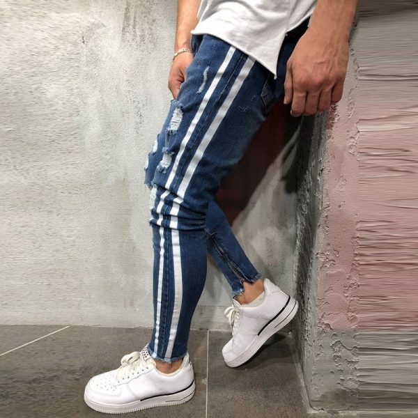 Ripped Side Striped Jeans Fashion Streetwear Mens Skinny Stretch Jeans Pants Slim Casual Denim Jeans jeans hombre - Image 5