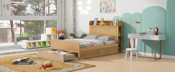 Full Size Platform Bed with Storage Headboard and a Big Drawer Wood Color - Image 2