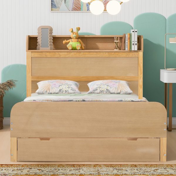 Full Size Platform Bed with Storage Headboard and a Big Drawer Wood Color - Image 3