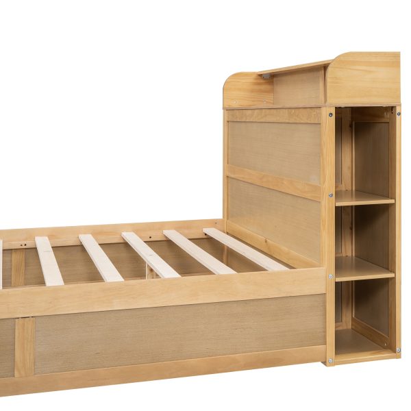 Full Size Platform Bed with Storage Headboard and a Big Drawer Wood Color - Image 4