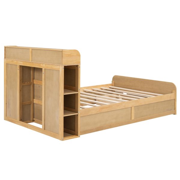 Full Size Platform Bed with Storage Headboard and a Big Drawer Wood Color - Image 15