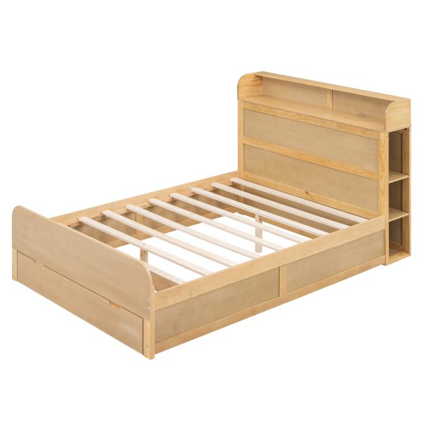 Full Size Platform Bed with Storage Headboard and a Big Drawer Wood Color - Image 20