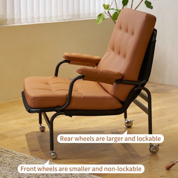 Living room chair with adhesive leather armrests, high backrest, metal legs, and soft padding (1 piece in brown) - Image 4