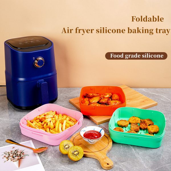 New Air Fryer Silicone Baking Pan Square Air Fryer Silicone Pot Folding Silicone Baking Pan Pad