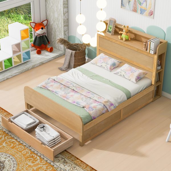 Full Size Platform Bed with Storage Headboard and a Big Drawer Wood Color - Image 11