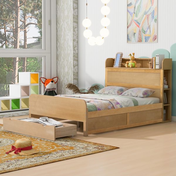 Full Size Platform Bed with Storage Headboard and a Big Drawer Wood Color - Image 17