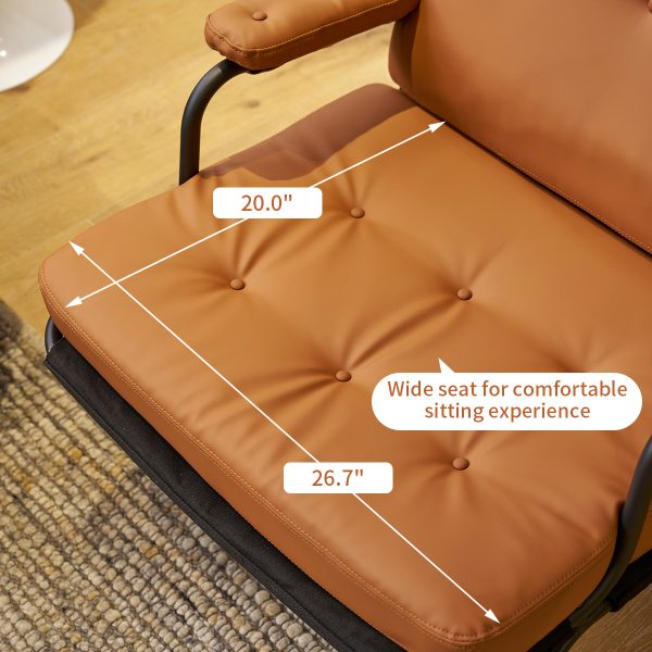 Living room chair with adhesive leather armrests, high backrest, metal legs, and soft padding (1 piece in brown) - Image 8