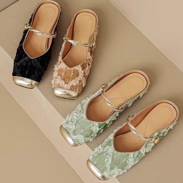 Gentle New Chinese Style Retro Chinese Style Baotou Half Slippers Women's Soft Sole French Sandals