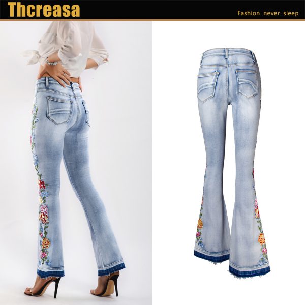 Flared Jeans Women Heavy Industry Three-Dimensional 3D Embroidery Jeans Trousers Flared Pants Large Size Women's Clothing - Image 2