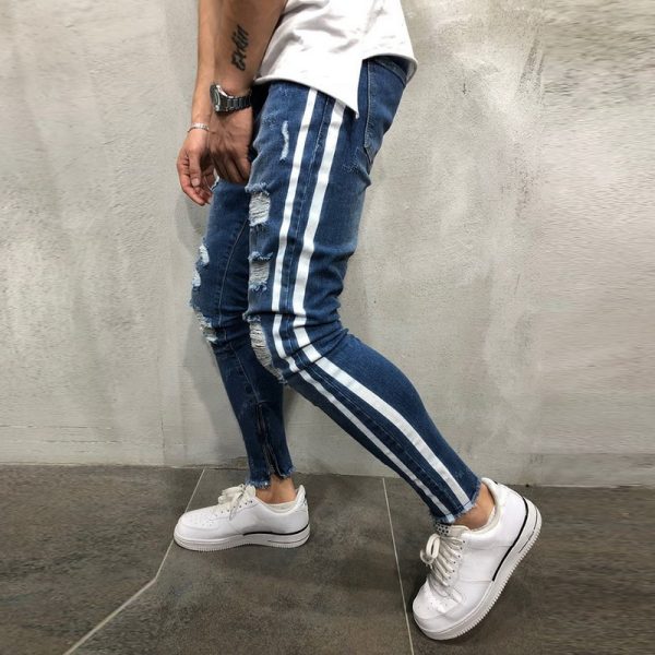 Ripped Side Striped Jeans Fashion Streetwear Mens Skinny Stretch Jeans Pants Slim Casual Denim Jeans jeans hombre - Image 4