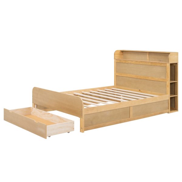 Full Size Platform Bed with Storage Headboard and a Big Drawer Wood Color - Image 14