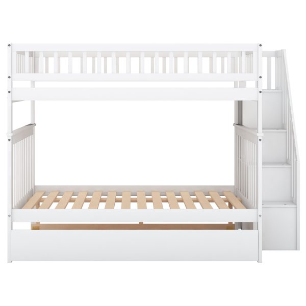 Full over Full Bunk Bed with Trundle and Staircase White - Image 2