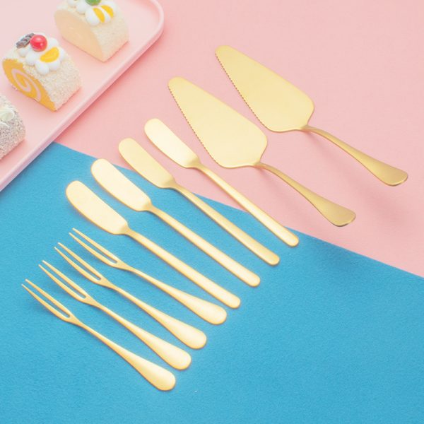 Gold Stainless Steel Cutting Cake Spatula Dessert Fork Cheese Butter Knife Spatula Birthday Wedding Party Gift Set - Image 3