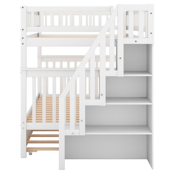 Full over Full Bunk Bed with Trundle and Staircase White - Image 7