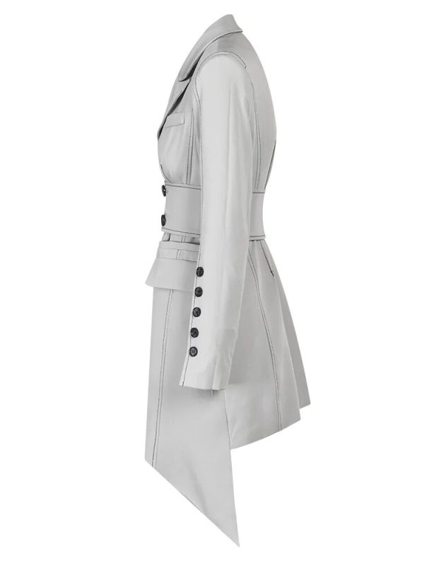 Gray Irregular Hem Belted Blazer Dress - Image 2