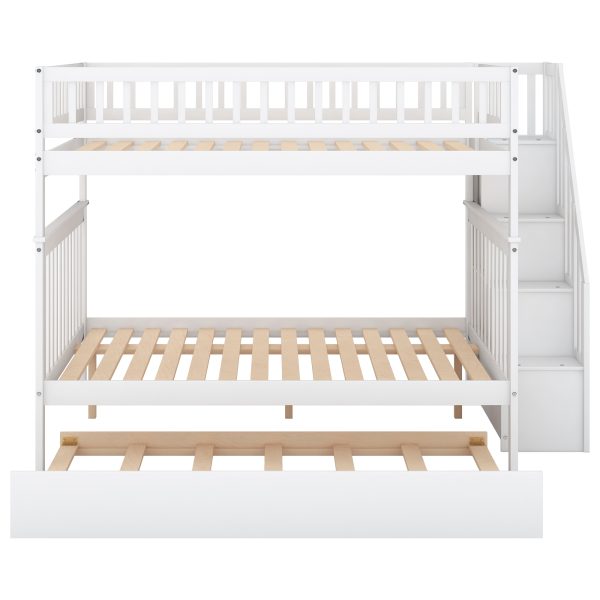 Full over Full Bunk Bed with Trundle and Staircase White - Image 5