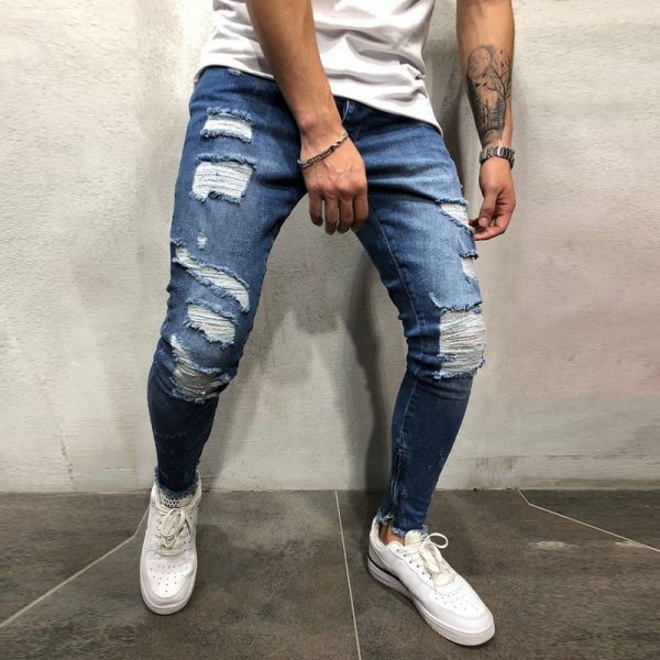 Ripped Side Striped Jeans Fashion Streetwear Mens Skinny Stretch Jeans Pants Slim Casual Denim Jeans jeans hombre - Image 2