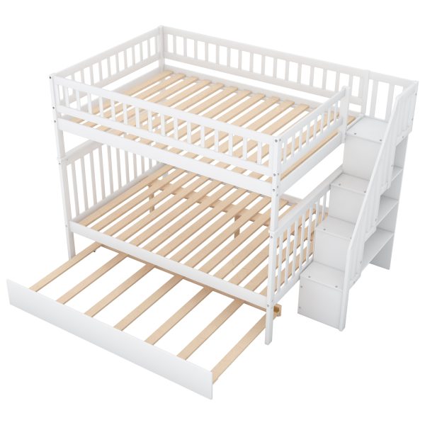 Full over Full Bunk Bed with Trundle and Staircase White - Image 8