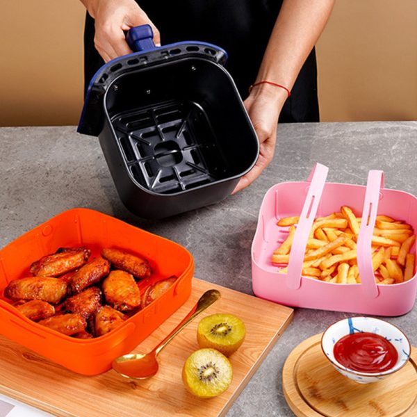 New Air Fryer Silicone Baking Pan Square Air Fryer Silicone Pot Folding Silicone Baking Pan Pad - Image 2