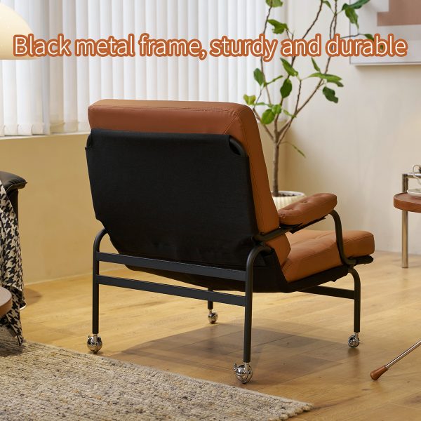 Living room chair with adhesive leather armrests, high backrest, metal legs, and soft padding (1 piece in brown) - Image 7