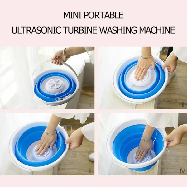 Portable Mini Washing Machine Ultrasonic Turbine Washing Machine Foldable Bucket Shape Laundry Clothes Washer for Home Travel - Image 6