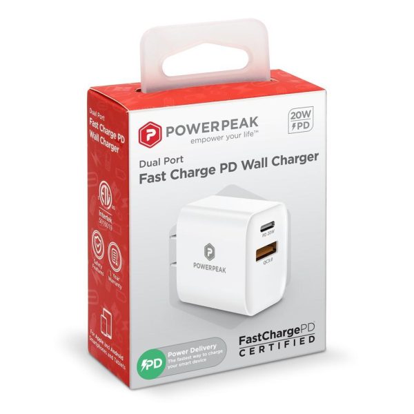 PowerPeak PD Wall Dual Port Charger 20W - White - Image 2