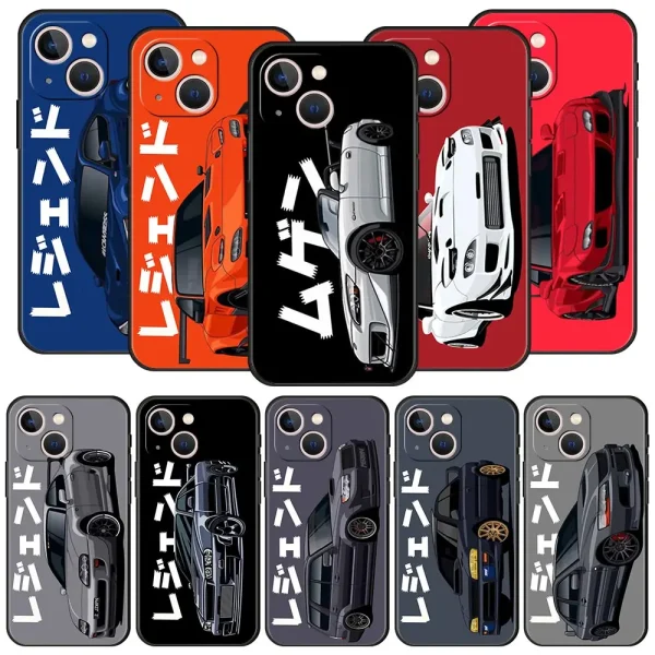 Luxury Phone Case For iPhone 11 12 13 15 14 Pro Max X XR XS 7 8 Plus SE 2020 Black Soft Cover Funda JDM Tokyo Drift Sports Car