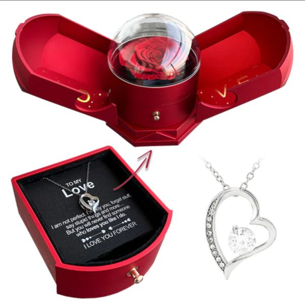 Double open rose gift box drawer style rose jewelry box angel wings Chinese Valentine's Day necklace gift box - Image 5