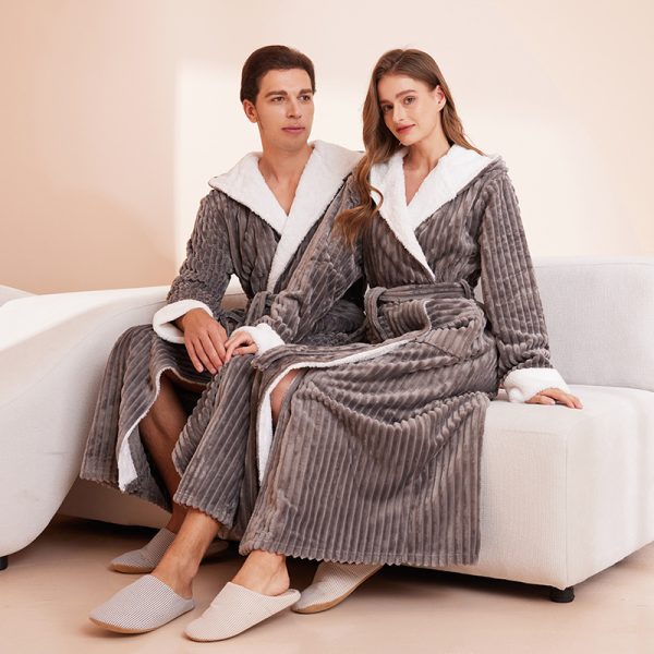Couple's sleeping robe European size extra long plus fat hooded men's and women's bathrobe - Image 2