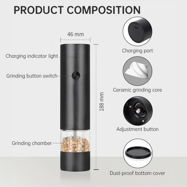 USB Charging Electric Pepper & Sea Salt Grinder with Base and Double Support for Easy Charging and Use - Image 7